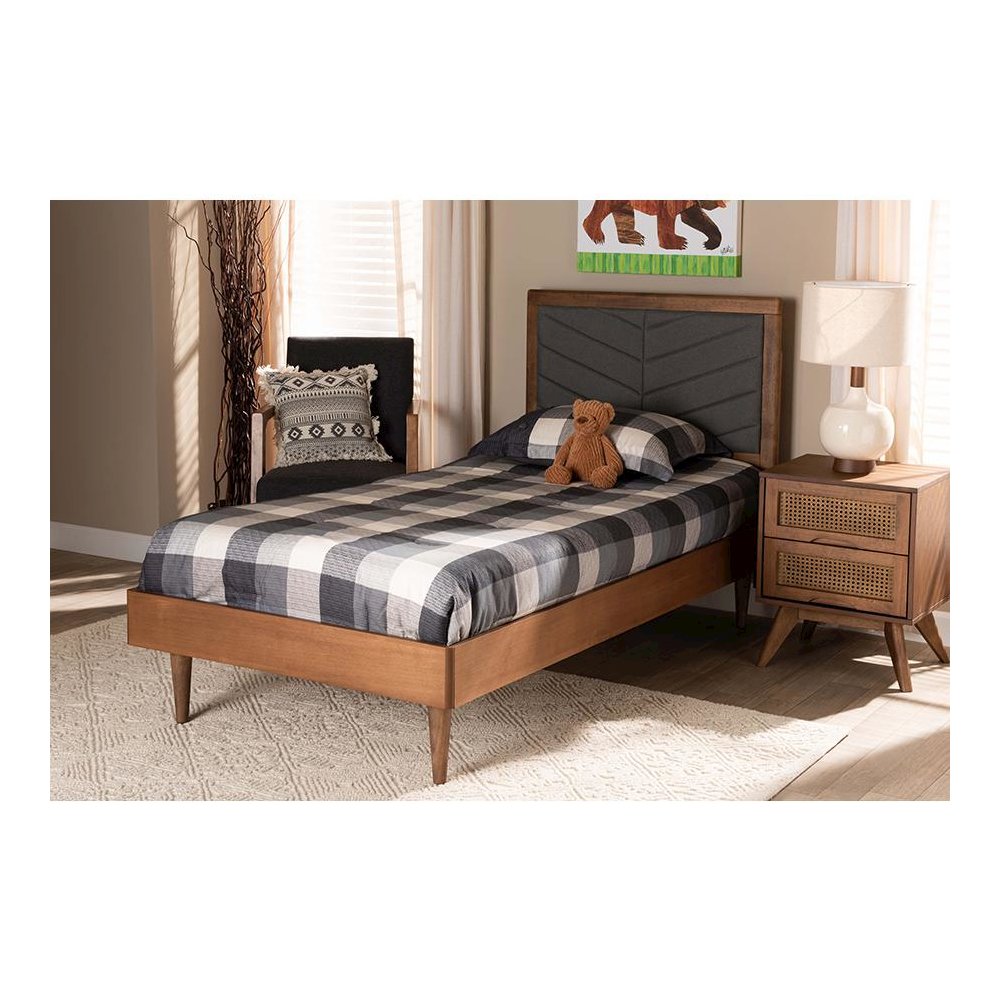 Walnut brown Finished Wood Twin Size Platform Bed