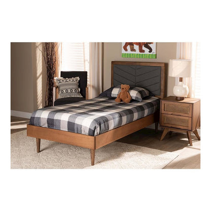 Walnut brown Finished Wood Twin Size Platform Bed