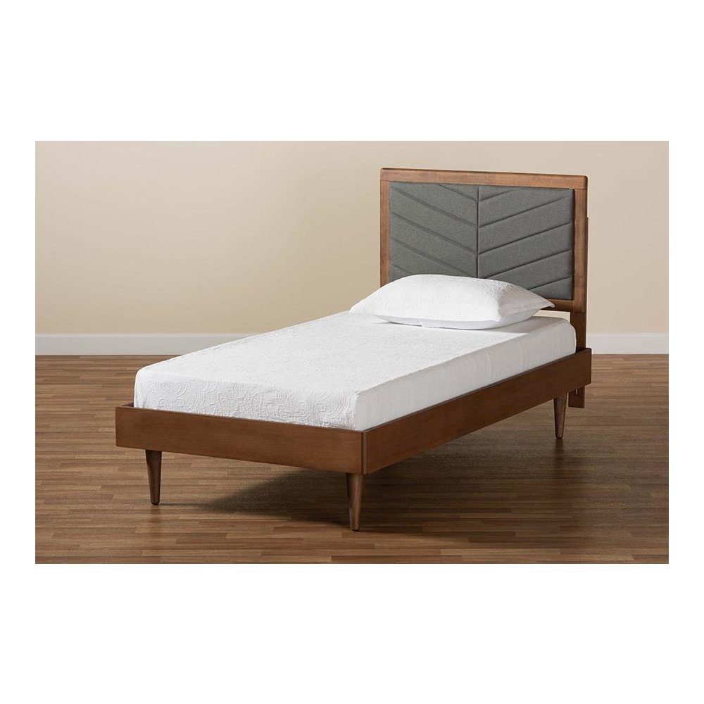 Walnut brown Finished Wood Twin Size Platform Bed