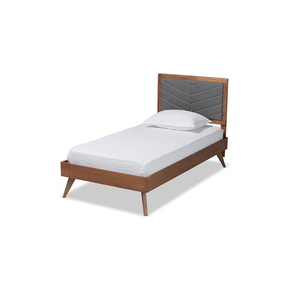 Walnut brown Finished Wood Twin Size Platform Bed