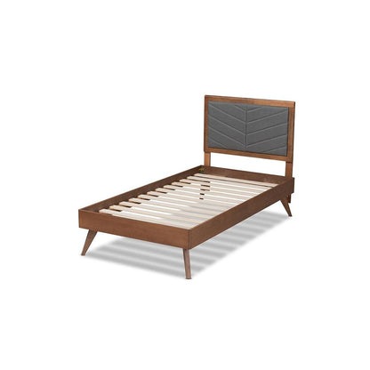 Walnut brown Finished Wood Twin Size Platform Bed