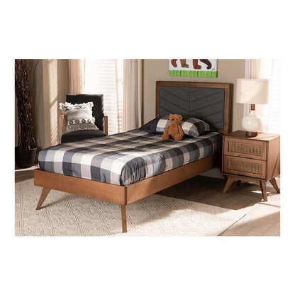 Walnut brown Finished Wood Twin Size Platform Bed