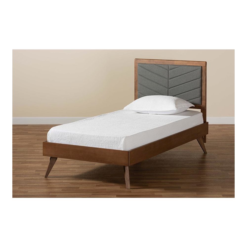 Walnut brown Finished Wood Twin Size Platform Bed