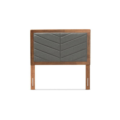 Dark Grey Fabric Upholstered and Walnut Brown Finished Wood Twin Size Headboard