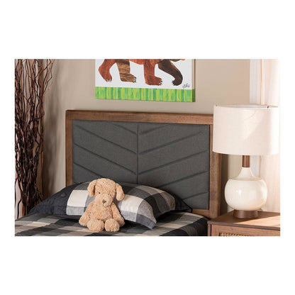 Dark Grey Fabric Upholstered and Walnut Brown Finished Wood Twin Size Headboard