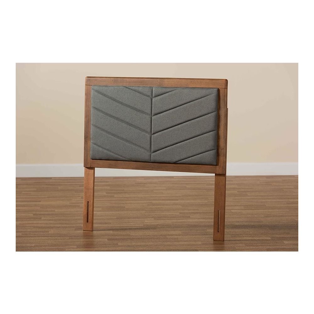 Dark Grey Fabric Upholstered and Walnut Brown Finished Wood Twin Size Headboard