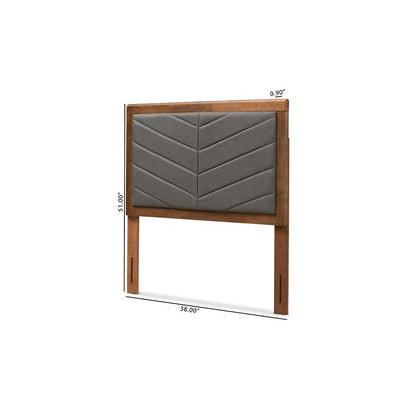 Dark Grey Fabric Upholstered and Walnut Brown Finished Wood Twin Size Headboard