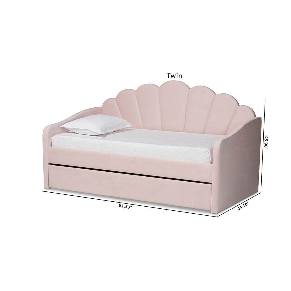 Light Pink Velvet Fabric Upholstered Full Size Daybed with Trundle