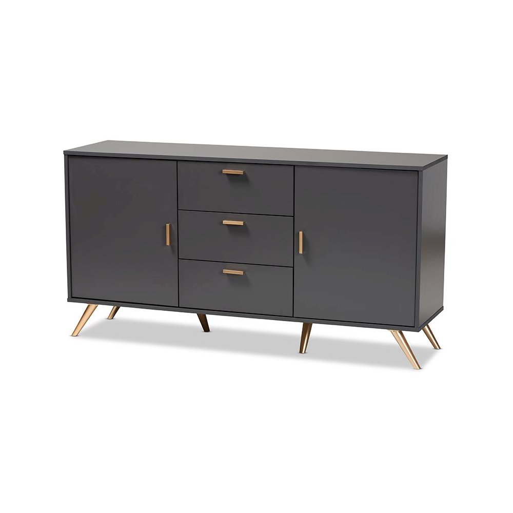 Dark Grey and Gold Finished Wood 2-Door Sideboard Buffet