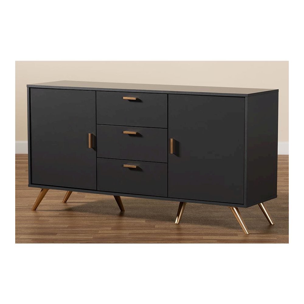 Dark Grey and Gold Finished Wood 2-Door Sideboard Buffet