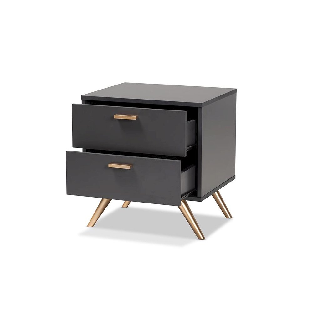 Dark Grey and Gold Finished Wood 2-Drawer Nightstand
