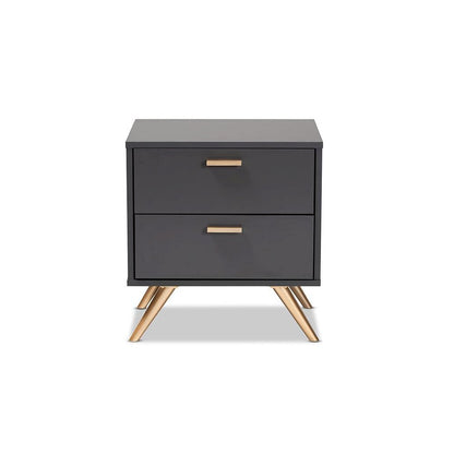 Dark Grey and Gold Finished Wood 2-Drawer Nightstand