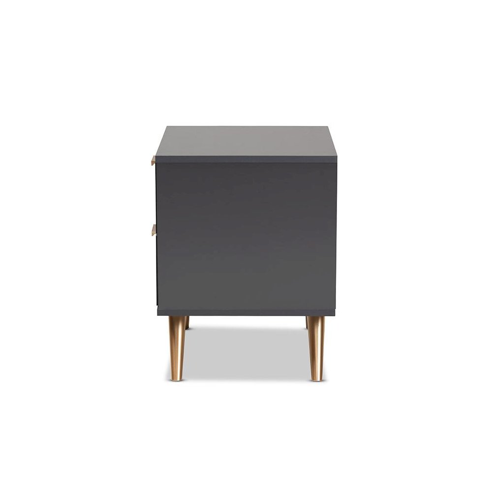 Dark Grey and Gold Finished Wood 2-Drawer Nightstand