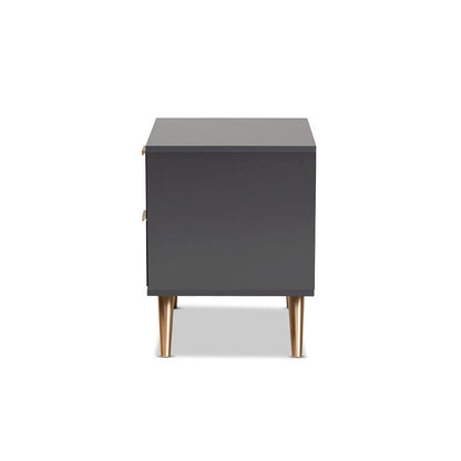 Dark Grey and Gold Finished Wood 2-Drawer Nightstand