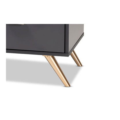 Dark Grey and Gold Finished Wood 2-Drawer Nightstand