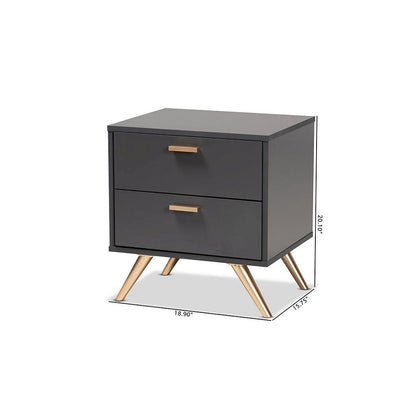 Dark Grey and Gold Finished Wood 2-Drawer Nightstand