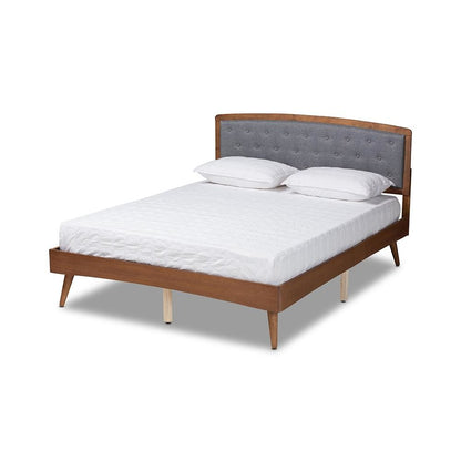 Baxton Studio Ratana Mid-Century Modern Transitional Grey Fabric Upholstered and Walnut Brown Finished Wood Full Size Platform Bed