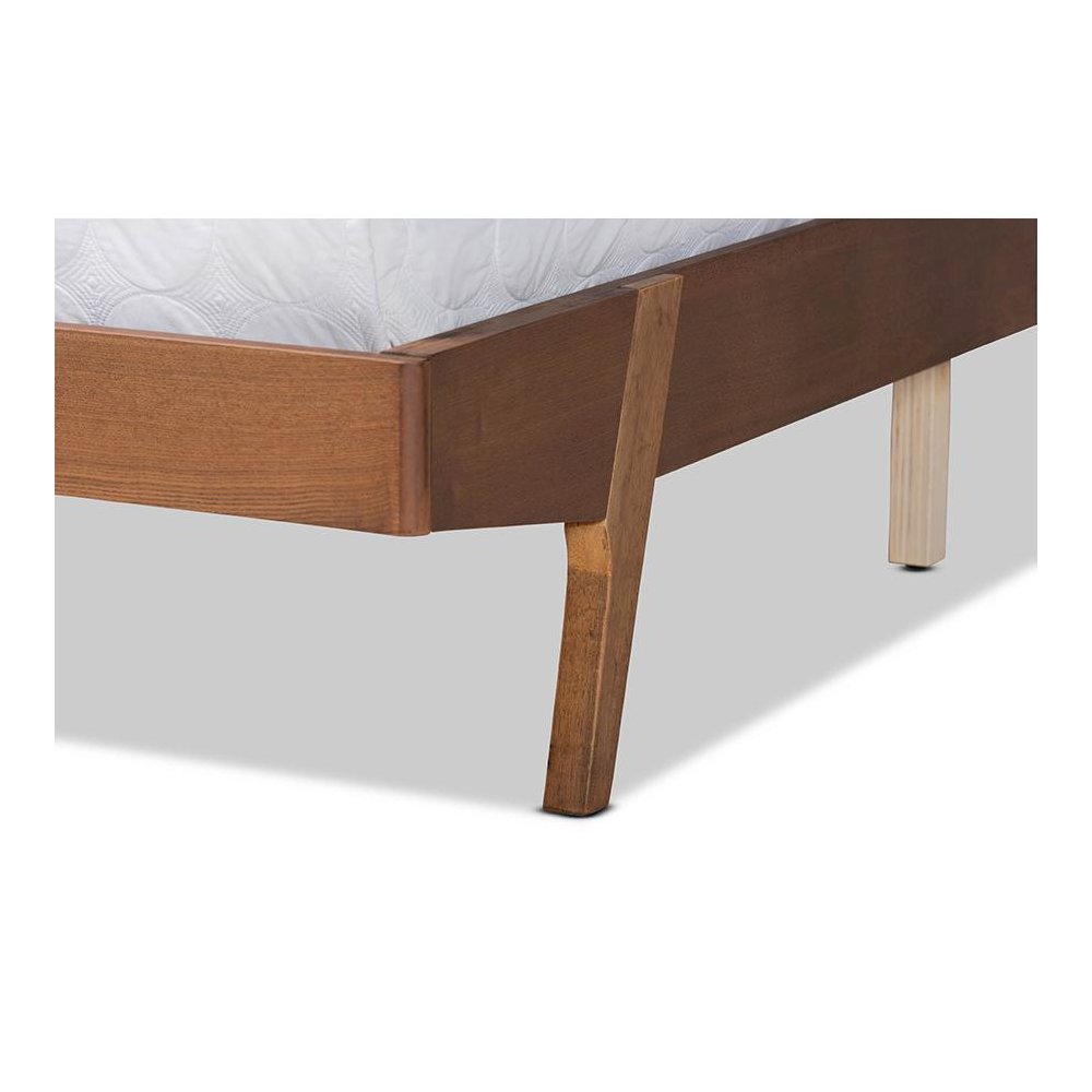 Grey Fabric Upholstered and Walnut Brown Finished Wood King Size Platform Bed