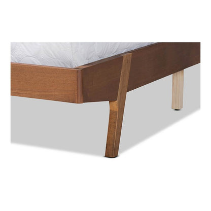 Grey Fabric Upholstered and Walnut Brown Finished Wood King Size Platform Bed