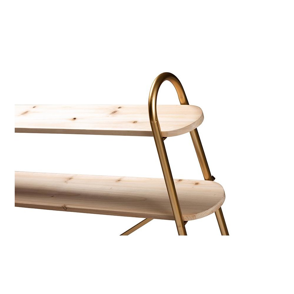 Natural Brown Finished Wood 2-Tier Over Bed Queen Size Storage Display Shelf