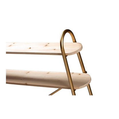 Natural Brown Finished Wood 2-Tier Over Bed Queen Size Storage Display Shelf