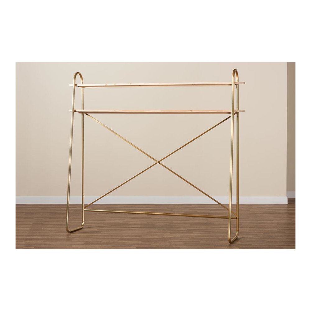 Natural Brown Finished Wood 2-Tier Over Bed Queen Size Storage Display Shelf