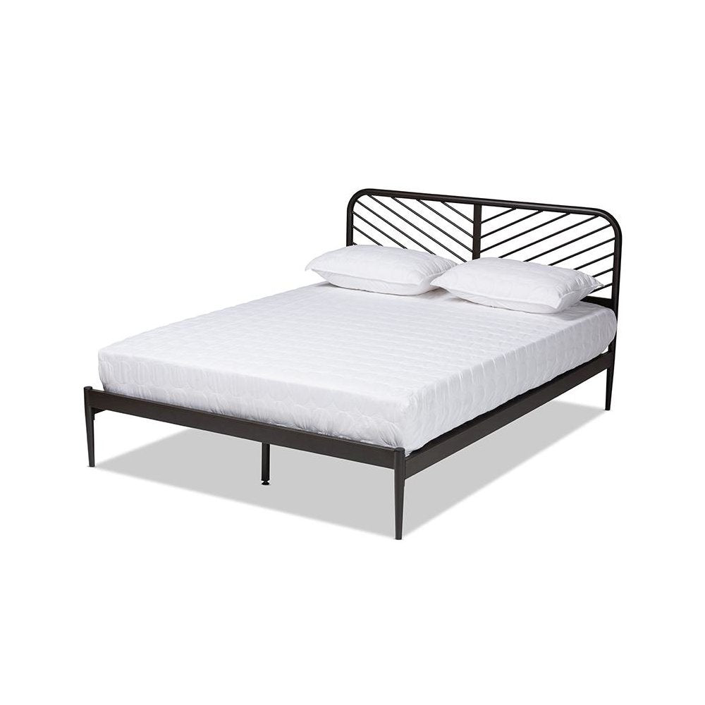 Industrial Black Bronze Metal Queen Size Platform Bed