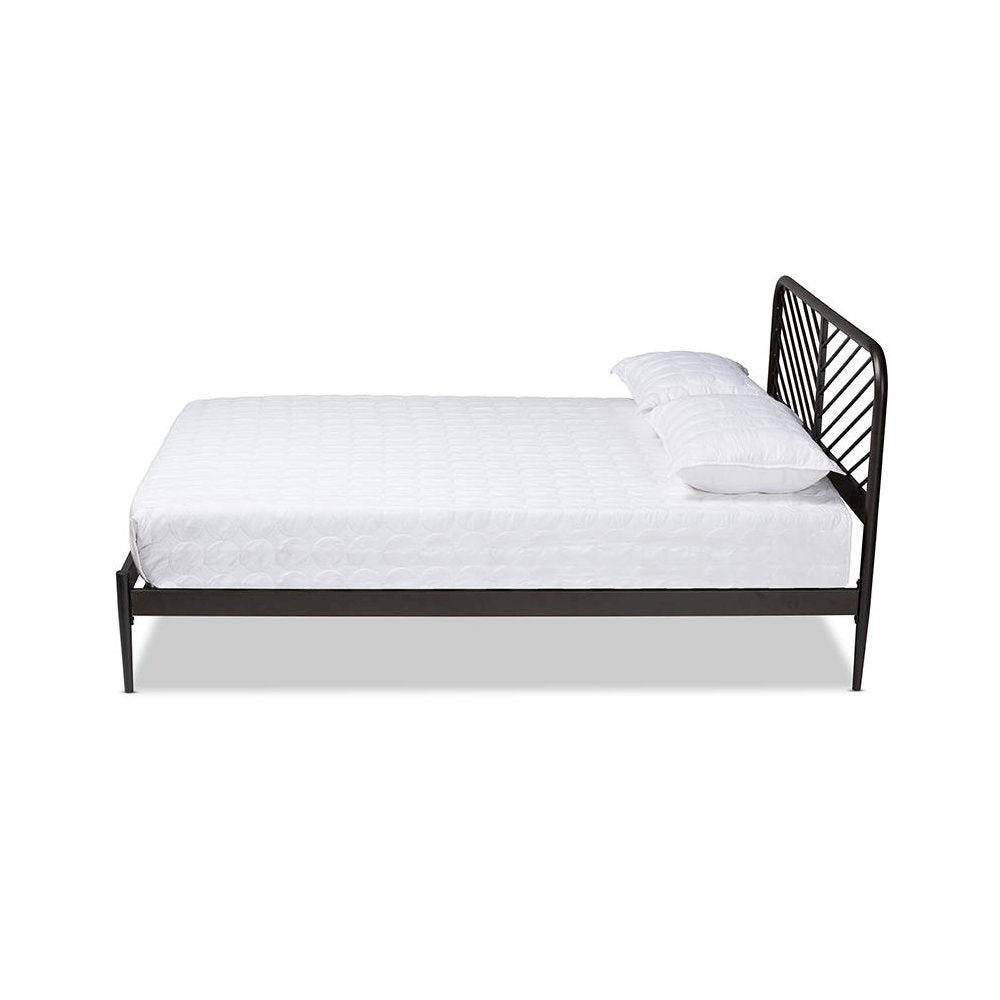 Industrial Black Bronze Metal Queen Size Platform Bed