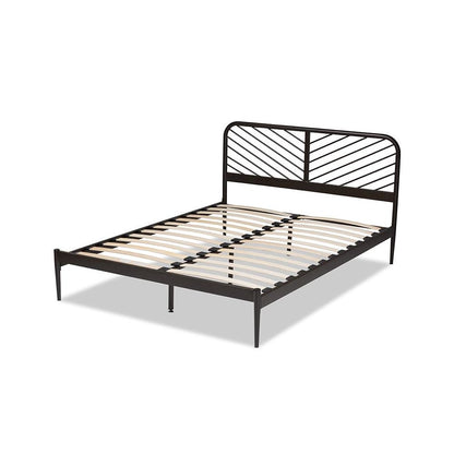 Industrial Black Bronze Metal Queen Size Platform Bed