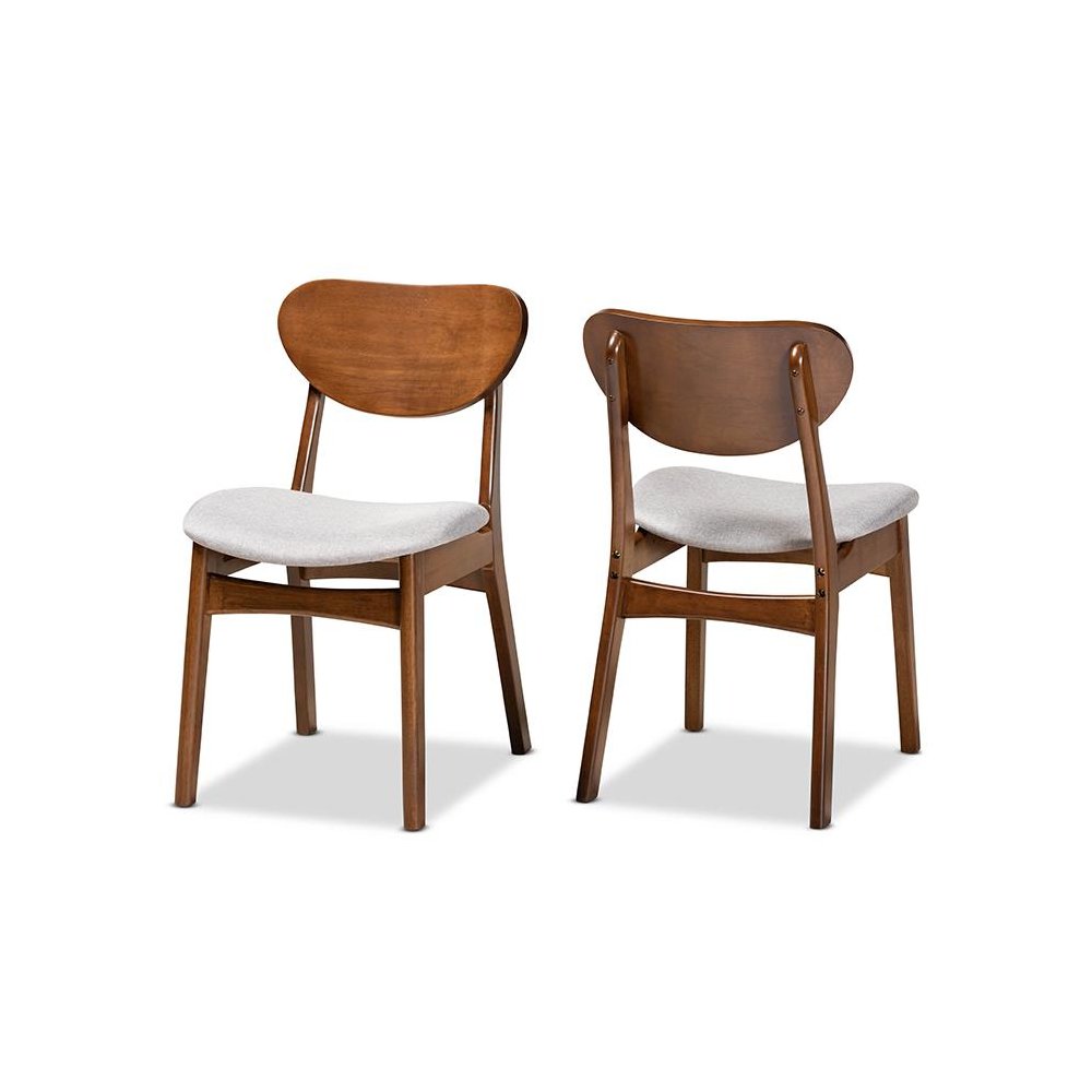 Grey Fabric Upholstered and Walnut Brown Finished Wood 2-Piece Dining Chair Set
