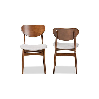 Grey Fabric Upholstered and Walnut Brown Finished Wood 2-Piece Dining Chair Set