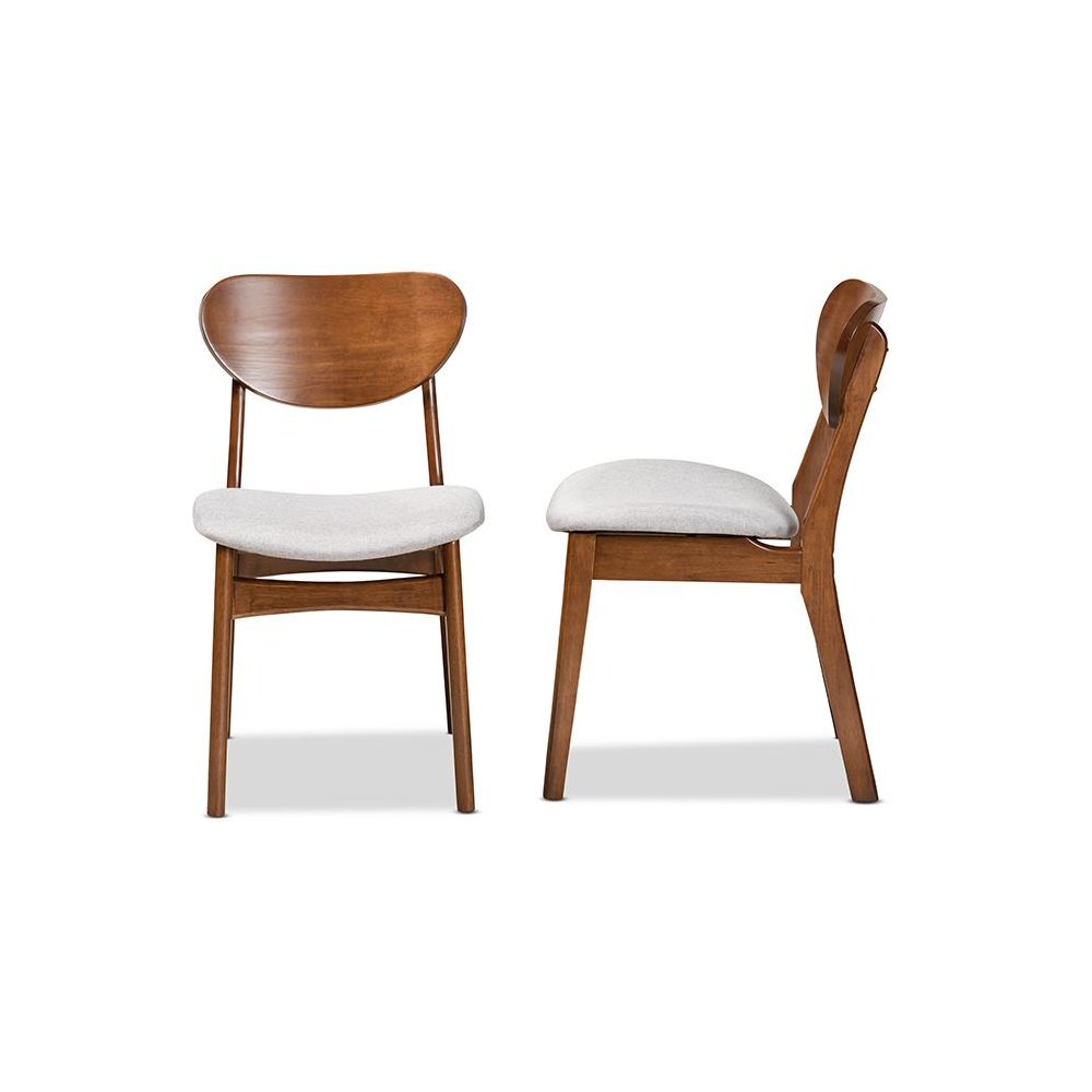 Grey Fabric Upholstered and Walnut Brown Finished Wood 2-Piece Dining Chair Set