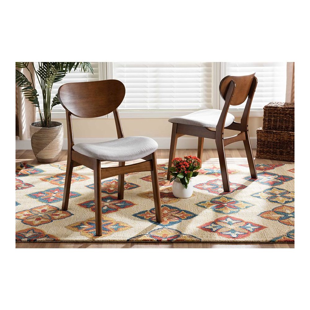 Grey Fabric Upholstered and Walnut Brown Finished Wood 2-Piece Dining Chair Set