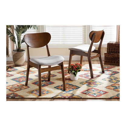 Grey Fabric Upholstered and Walnut Brown Finished Wood 2-Piece Dining Chair Set