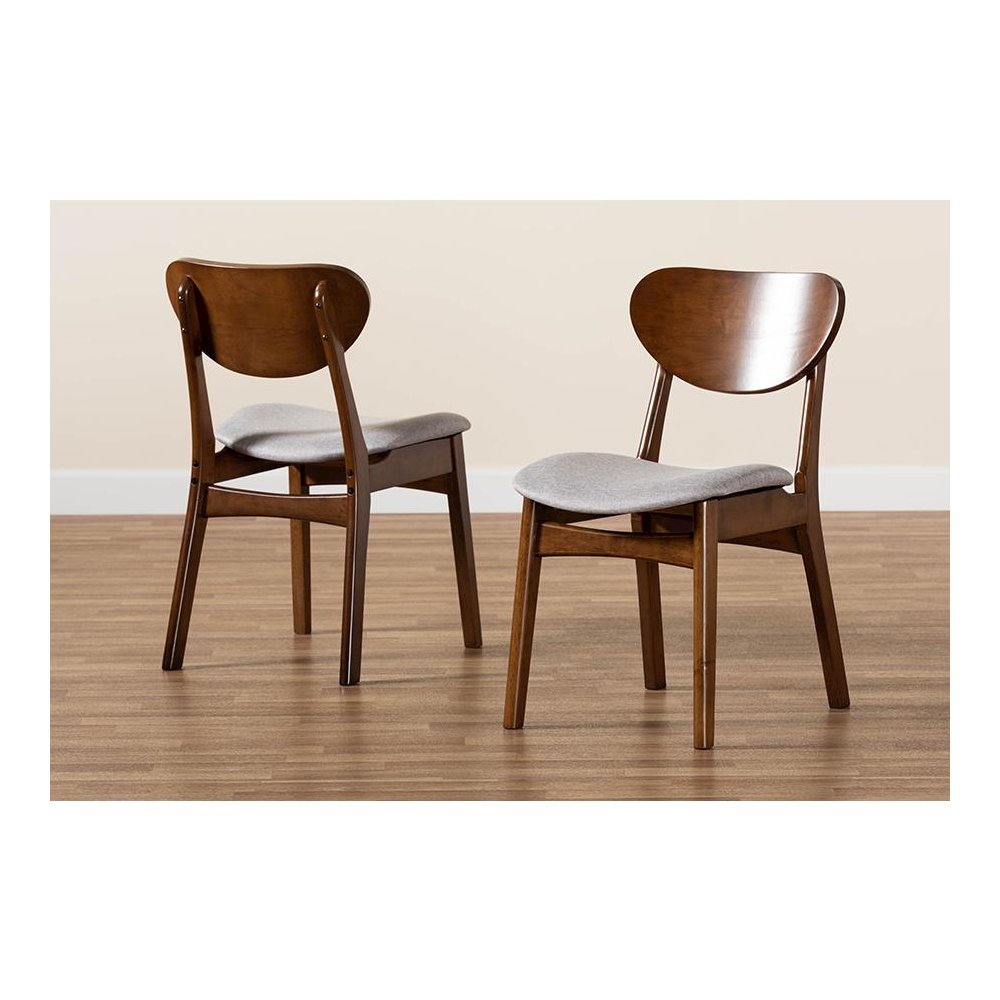 Grey Fabric Upholstered and Walnut Brown Finished Wood 2-Piece Dining Chair Set