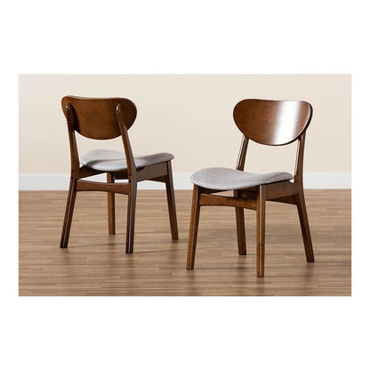 Grey Fabric Upholstered and Walnut Brown Finished Wood 2-Piece Dining Chair Set