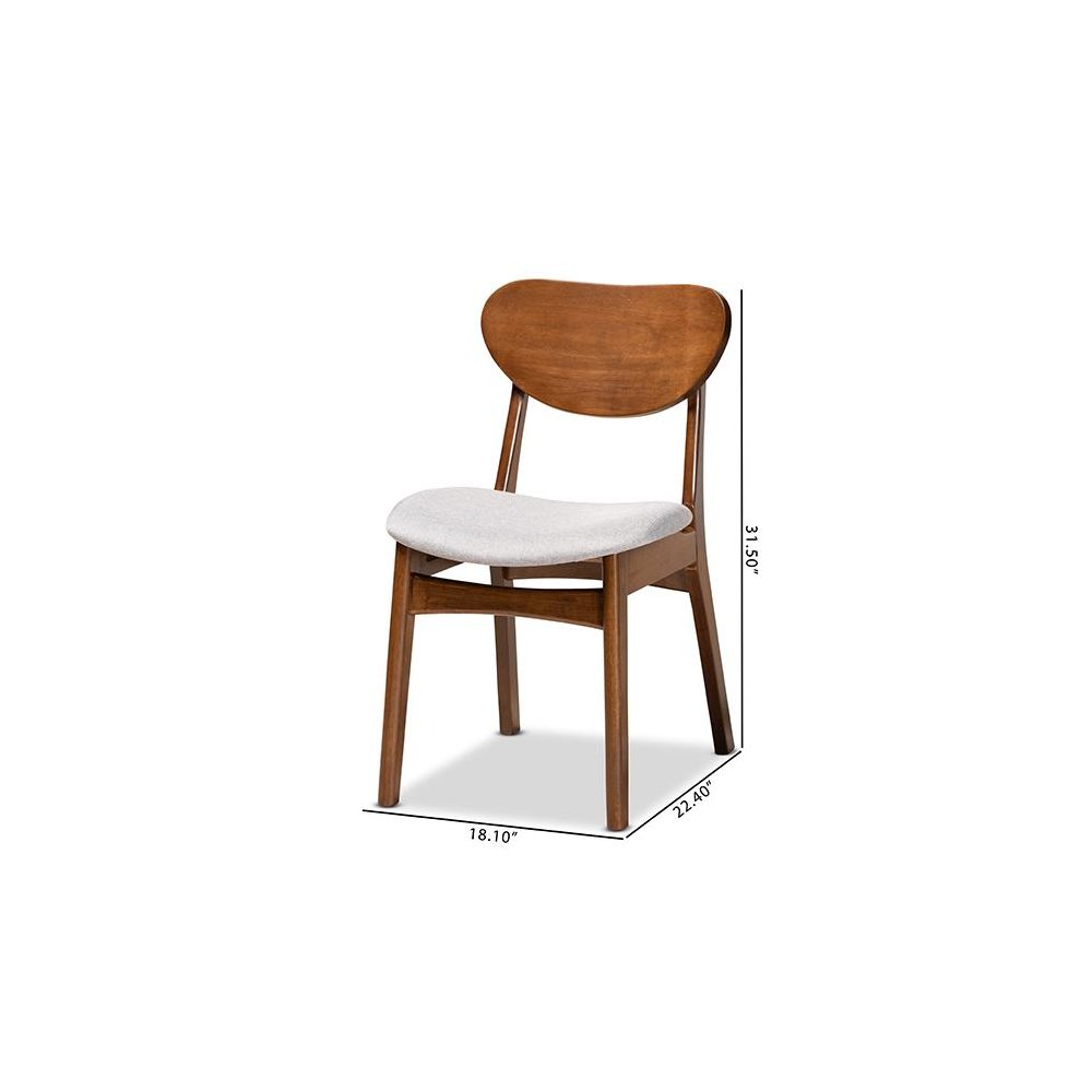 Grey Fabric Upholstered and Walnut Brown Finished Wood 2-Piece Dining Chair Set