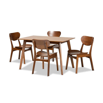 Katya Mid-Century Modern Walnut Brown Finished Wood 5-Piece Dining Set