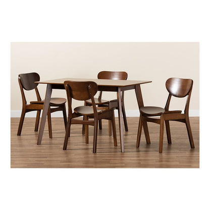Katya Mid-Century Modern Walnut Brown Finished Wood 5-Piece Dining Set
