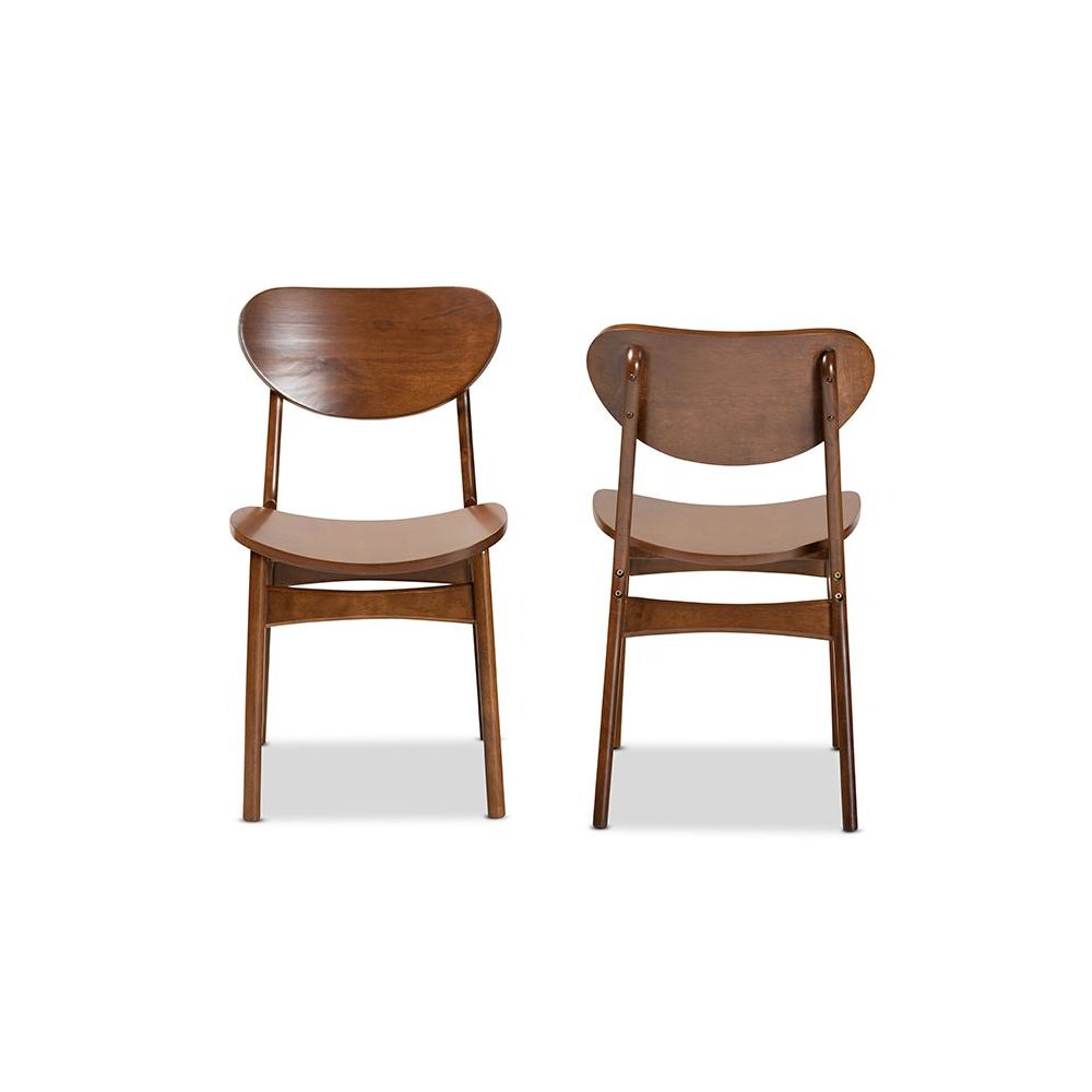 Katya Mid-Century Modern Walnut Brown Finished Wood 2-Piece Dining Chair Set
