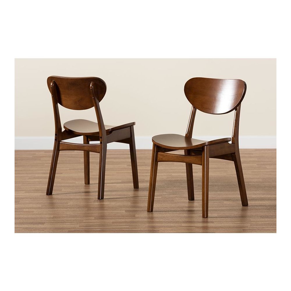 Katya Mid-Century Modern Walnut Brown Finished Wood 2-Piece Dining Chair Set