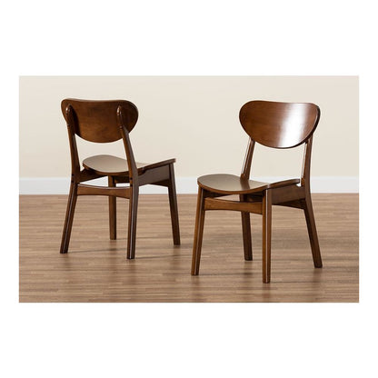 Katya Mid-Century Modern Walnut Brown Finished Wood 2-Piece Dining Chair Set