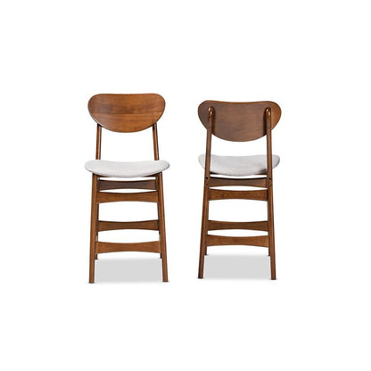 Grey Fabric Upholstered and Walnut Brown Finished Wood 2-Piece Counter Stool Set