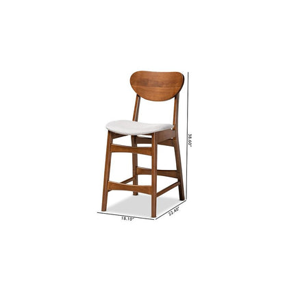 Grey Fabric Upholstered and Walnut Brown Finished Wood 2-Piece Counter Stool Set