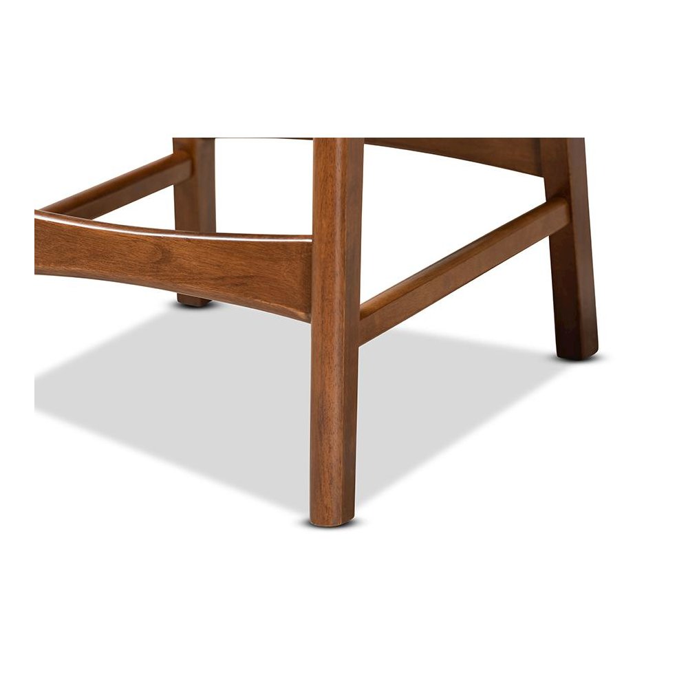 Sand Fabric Upholstered and Walnut Brown Finished Wood 2-Piece Counter Stool Set