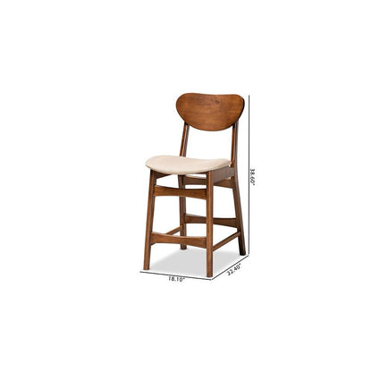 Sand Fabric Upholstered and Walnut Brown Finished Wood 2-Piece Counter Stool Set