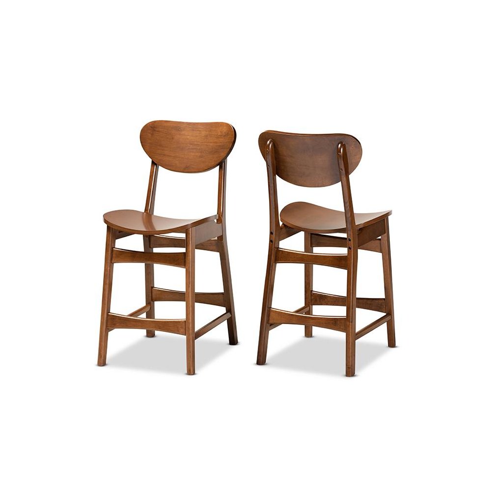 Katya Mid-Century Modern Walnut Brown Finished Wood 2-Piece Counter Stool Set