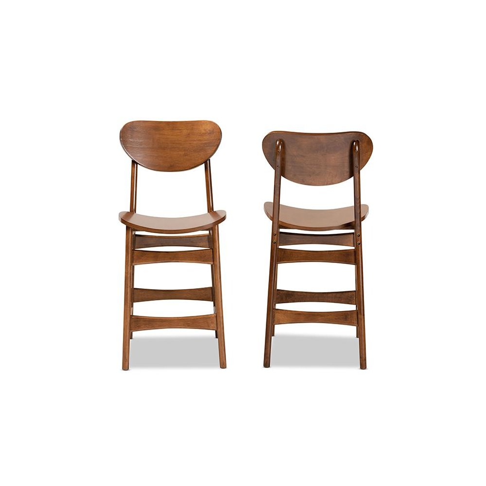 Katya Mid-Century Modern Walnut Brown Finished Wood 2-Piece Counter Stool Set