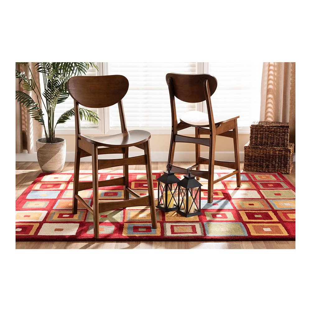 Katya Mid-Century Modern Walnut Brown Finished Wood 2-Piece Counter Stool Set