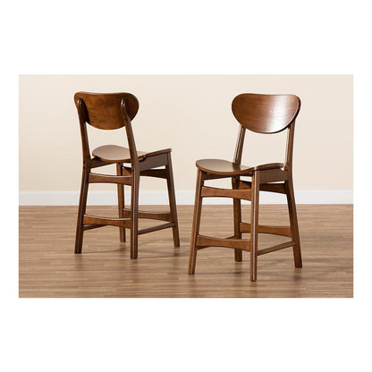 Katya Mid-Century Modern Walnut Brown Finished Wood 2-Piece Counter Stool Set